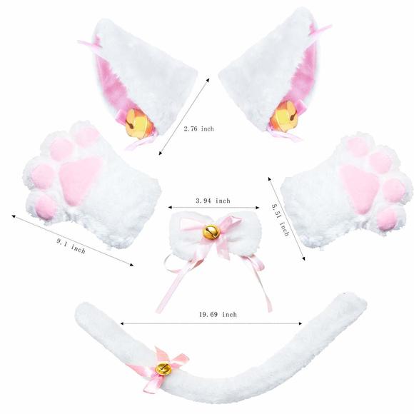 Cat Cosplay Costume Kitten Ears Tail Collar Paws 5 Pack (white1)🐳 - Picture 5 of 5